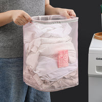 Wall-mounted Laundry Basket Folding Nylon Mesh Dirty Clothes Organizer Storage Pink