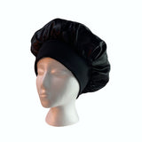 Elastic Solid Color Satin Round Sleeping Cap for Women Black
