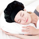 Elastic Solid Color Satin Round Sleeping Cap for Women Black