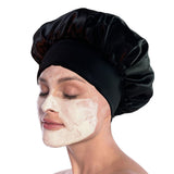 Elastic Solid Color Satin Round Sleeping Cap for Women Black
