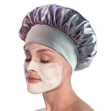 Elastic Solid Color Satin Round Sleeping Cap for Women Gray