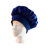 Elastic Solid Color Satin Round Sleeping Cap for Women Navy Blue