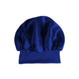 Elastic Solid Color Satin Round Sleeping Cap for Women Navy Blue