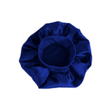 Elastic Solid Color Satin Round Sleeping Cap for Women Navy Blue