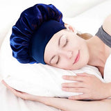 Elastic Solid Color Satin Round Sleeping Cap for Women Navy Blue
