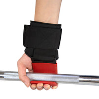 A Pair of Red Weight Lifting Hooks Hand Grip Support Wrist Straps for Men and Women