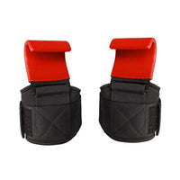 A Pair of Red Weight Lifting Hooks Hand Grip Support Wrist Straps for Men and Women
