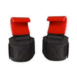 A Pair of Red Weight Lifting Hooks Hand Grip Support Wrist Straps for Men and Women