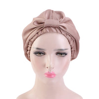 Women Satin Sleeping Cap Wrap Hair Bonnet Turban Elastic Headwear Khaki