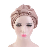 Women Satin Sleeping Cap Wrap Hair Bonnet Turban Elastic Headwear Khaki