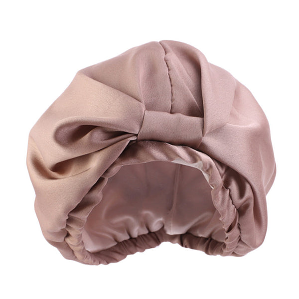 Women Satin Sleeping Cap Wrap Hair Bonnet Turban Elastic Headwear Khaki