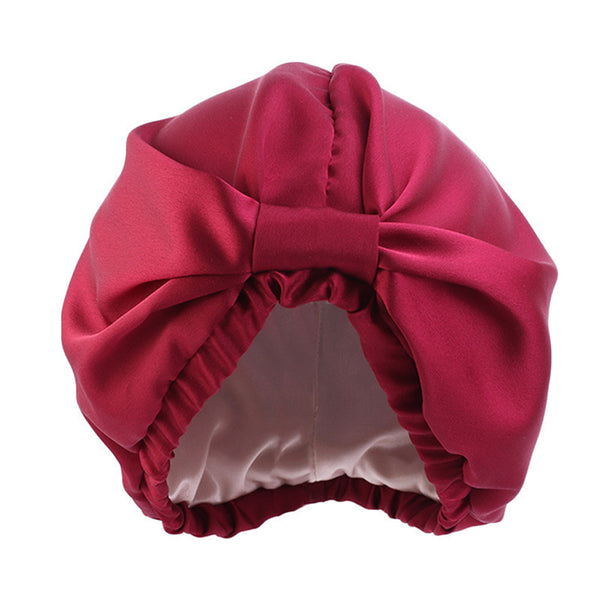 Women Satin Sleeping Cap Wrap Hair Bonnet Turban Elastic Headwear Wine Red