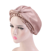 Women Satin Sleeping Cap Wrap Hair Bonnet Turban Elastic Headwear Wine Red