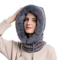 FancyGrab Women Winter Neck Warmer Hat Hooded Ski Snood Scarf Ski Face Mask Grey
