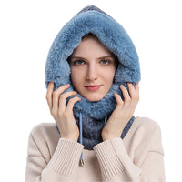 FancyGrab Women Winter Neck Warmer Hat Hooded Ski Snood Scarf Ski Face Mask Navy Blue