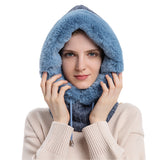 FancyGrab Women Winter Neck Warmer Hat Hooded Ski Snood Scarf Ski Face Mask Navy Blue