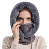 FancyGrab Women Winter Neck Warmer Hat Hooded Ski Snood Scarf Ski Face Mask Grey