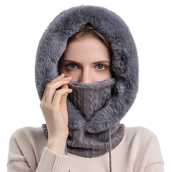 FancyGrab Women Winter Neck Warmer Hat Hooded Ski Snood Scarf Ski Face Mask Grey