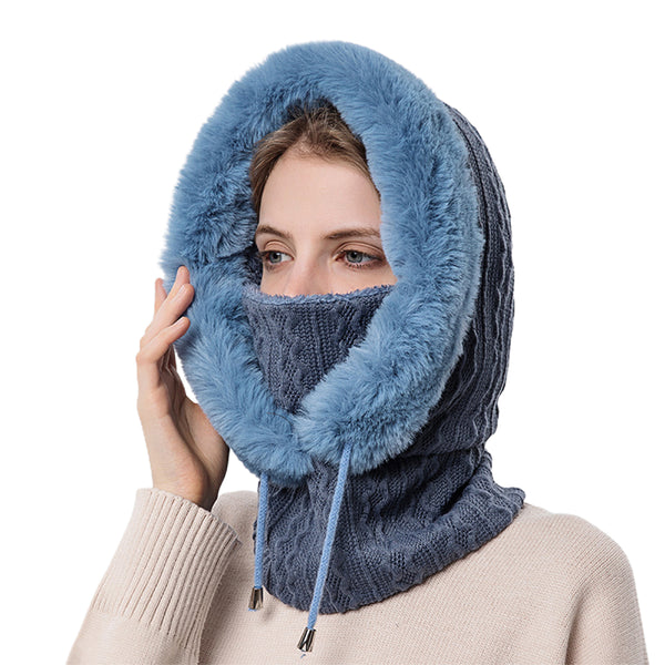 FancyGrab Women Winter Neck Warmer Hat Hooded Ski Snood Scarf Ski Face Mask Navy Blue