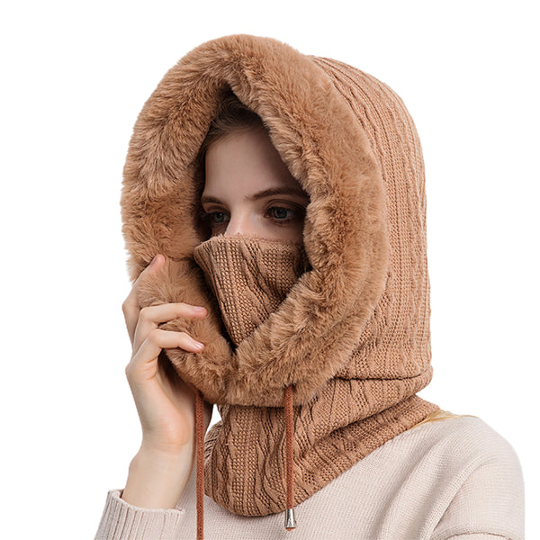 FancyGrab Women Winter Neck Warmer Hat Hooded Ski Snood Scarf Ski Face Mask Khaki