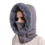 FancyGrab Women Winter Neck Warmer Hat Hooded Ski Snood Scarf Ski Face Mask Grey