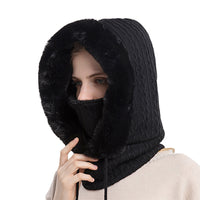 FancyGrab Women Winter Neck Warmer Hat Hooded Ski Snood Scarf Ski Face Mask Black