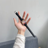Women Leather Watch Band Compatible with Apple iWatch 7 Series Black-8cm