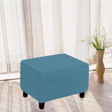 Stretch Rectangular Ottoman Stool Cushion Cover Foot Stool Cover Footrest Slipcover Peacock Blue