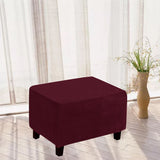 Stretch Rectangular Ottoman Stool Cushion Cover Foot Stool Cover Footrest Slipcover Wine Red