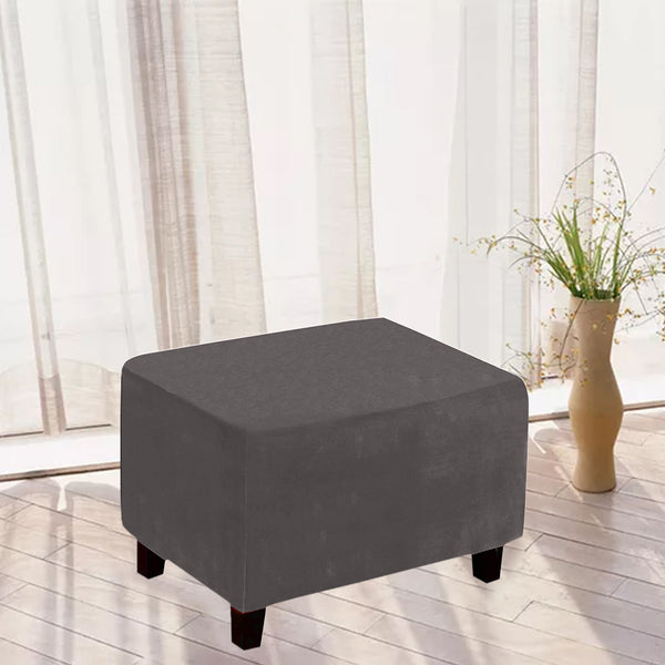 Stretch Rectangular Ottoman Stool Cushion Cover Foot Stool Cover Footrest Slipcover Grey