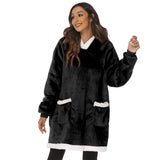 FancyGrab Sherpa Hoodie Blanket Hooded Blanket Oversized Wearable Throw Blanket Black