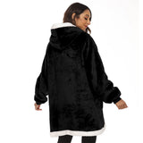 FancyGrab Sherpa Hoodie Blanket Hooded Blanket Oversized Wearable Throw Blanket Black