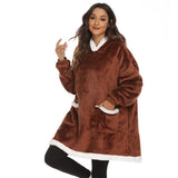FancyGrab Sherpa Hoodie Blanket Hooded Blanket Oversized Wearable Throw Blanket Brown