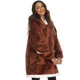 FancyGrab Sherpa Hoodie Blanket Hooded Blanket Oversized Wearable Throw Blanket Brown