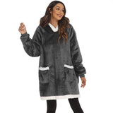 FancyGrab Sherpa Hoodie Blanket Hooded Blanket Oversized Wearable Throw Blanket Dark Grey