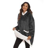 FancyGrab Sherpa Hoodie Blanket Hooded Blanket Oversized Wearable Throw Blanket Dark Grey