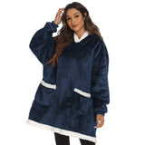 FancyGrab Sherpa Hoodie Blanket Hooded Blanket Oversized Wearable Throw Blanket Navy Blue