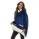 FancyGrab Sherpa Hoodie Blanket Hooded Blanket Oversized Wearable Throw Blanket Navy Blue