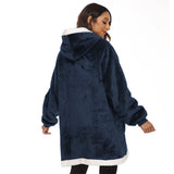 FancyGrab Sherpa Hoodie Blanket Hooded Blanket Oversized Wearable Throw Blanket Navy Blue