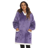 FancyGrab Sherpa Hoodie Blanket Hooded Blanket Oversized Wearable Throw Blanket Purple