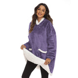 FancyGrab Sherpa Hoodie Blanket Hooded Blanket Oversized Wearable Throw Blanket Purple