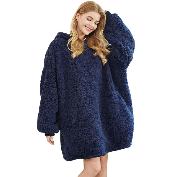 Sherpa Hoodie Blanket - Navy
