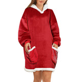 FancyGrab Sherpa Hoodie Blanket Hooded Blanket Oversized Wearable Throw Blanket Dark Red