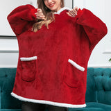 FancyGrab Sherpa Hoodie Blanket Hooded Blanket Oversized Wearable Throw Blanket Dark Red