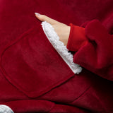 FancyGrab Sherpa Hoodie Blanket Hooded Blanket Oversized Wearable Throw Blanket Dark Red