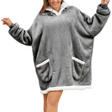 FancyGrab Sherpa Hoodie Blanket Hooded Blanket Oversized Wearable Throw Blanket Light Gray