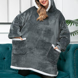FancyGrab Sherpa Hoodie Blanket Hooded Blanket Oversized Wearable Throw Blanket Light Gray