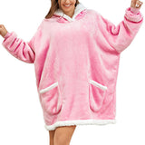 FancyGrab Sherpa Hoodie Blanket Hooded Blanket Oversized Wearable Throw Blanket Pink