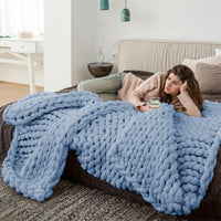 100 x 120cm Chunky Knitted Blanket Throw Blanket Thick Yarn Blanket-Blue