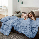 100 x 120cm Chunky Knitted Blanket Throw Blanket Thick Yarn Blanket-Blue